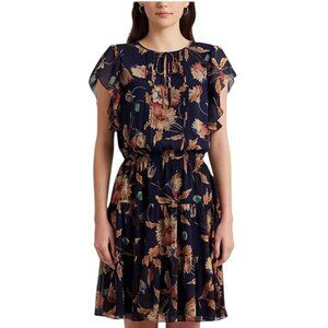 Lauren Ralph Lauren NWT Women's Floral Crinkle Georgette Tie-Neck Dress Size 22W